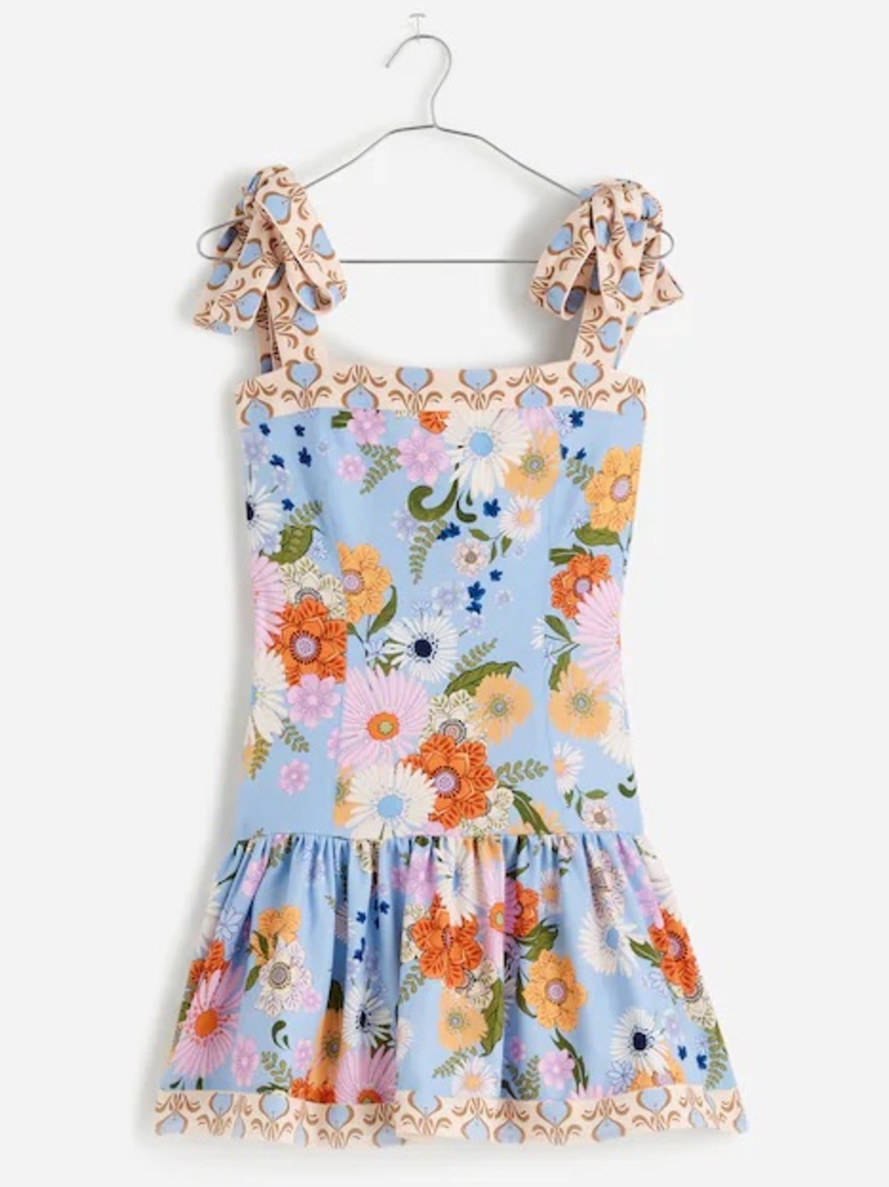 Agua Bendita Joaquina Mini Drop Waist Dress Womens Size Medium Floral Tie Straps